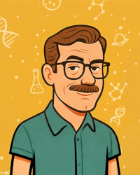 Senan, podcast host with moustache and glasses